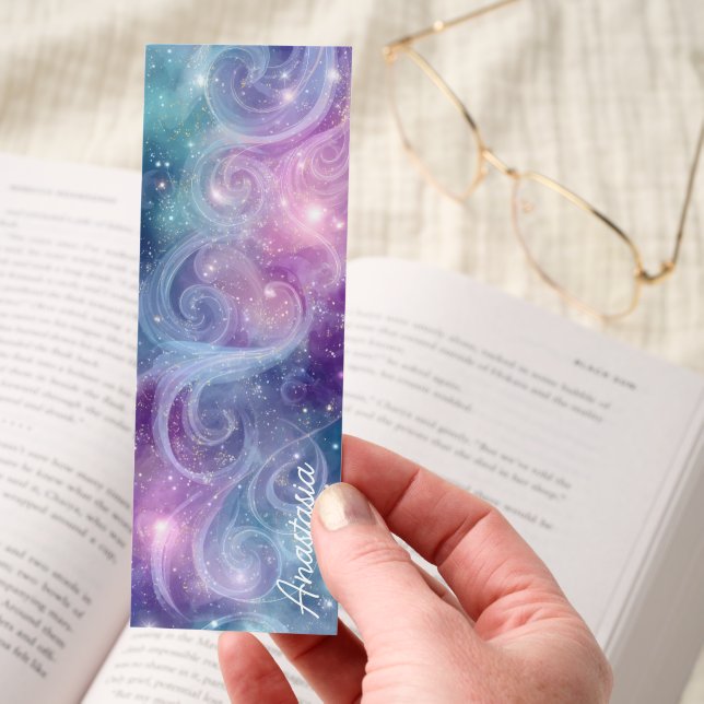 Galaxy Swirls Purple Blue Glitter Bookmarks (Hand)