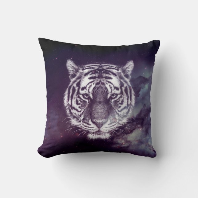 Galaxy Tiger Face Wallpaper Throw Pillow (Front)