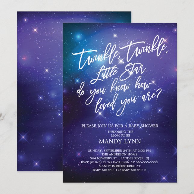 Galaxy Twinkle Twinkle Star Baby Shower Invitation (Front/Back)