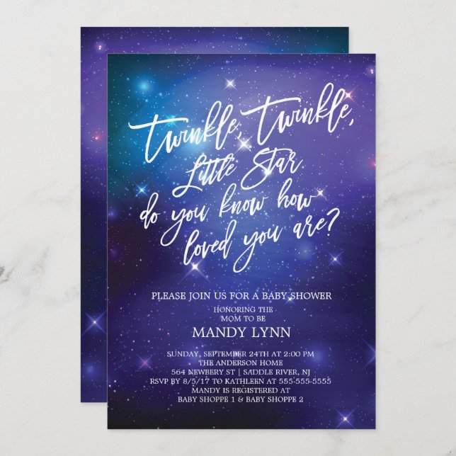 Galaxy Twinkle Twinkle Star Baby Shower Invitation (Front/Back)