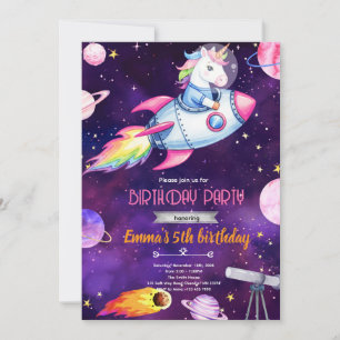 Galaxy unicorn Birthday party Invitation