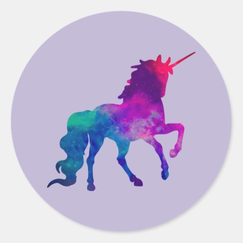 Galaxy Unicorn in Sky Colors of Blue and Purple Z Classic Round Sticker