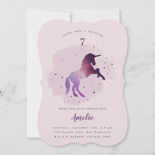 Galaxy unicorn photo party invitation