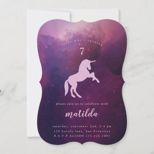Galaxy unicorn photo party invitation