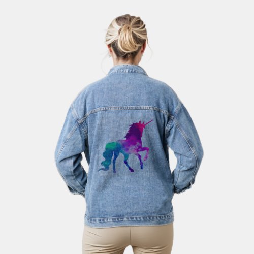 Galaxy Unicorn Sky Colors of Blue  Purple Womens Denim Jacket