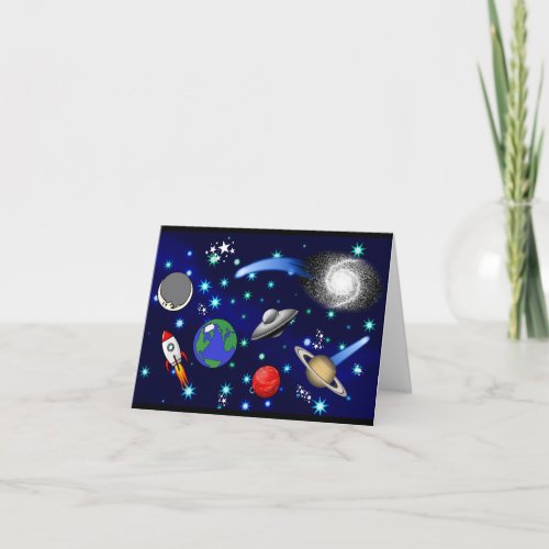 Galaxy Universe _ Planets Stars Comets Rockets Card