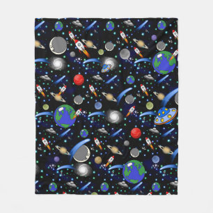 Galaxy Universe - Planets, Stars, Comets, Rockets Fleece Blanket