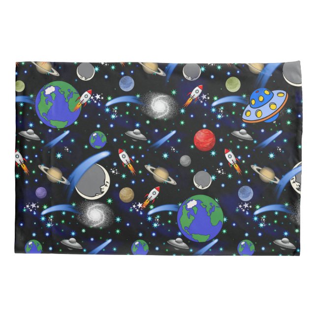 Galaxy Universe - Planets, Stars, Comets, Rockets Pillow Case (Back)