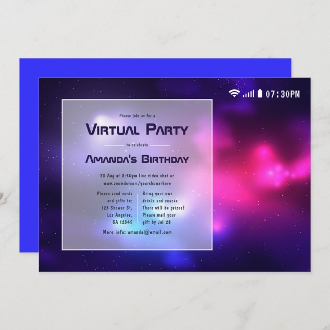 Galaxy Virtual Birthday Party Invitation (Front/Back)