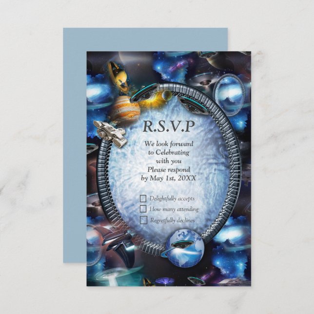 Galaxy visitors in space  RSVP card (Front/Back)