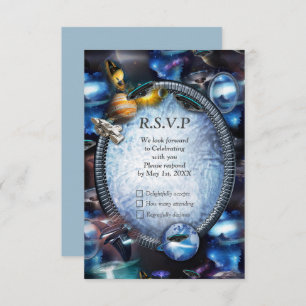 Galaxy visitors in space RSVP card