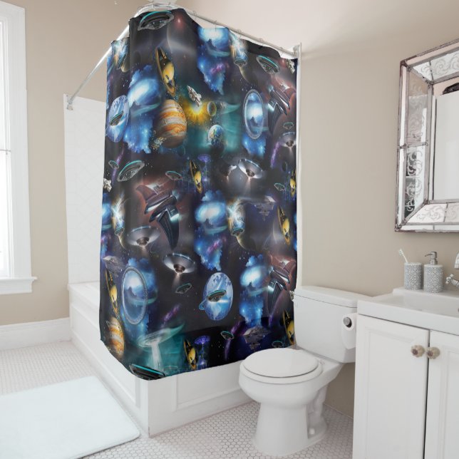 Galaxy visitors in space shower curtain (In Situ)