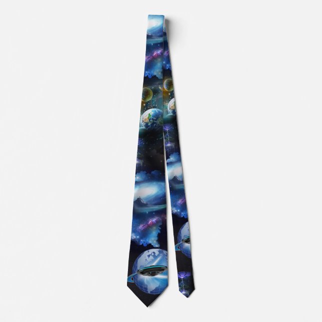 Galaxy Visitors In Space Socks Neck Tie (Front)