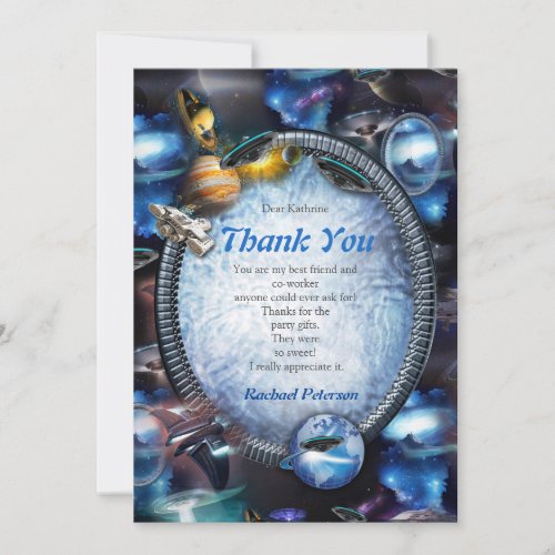 Galaxy visitors in space thank you card
