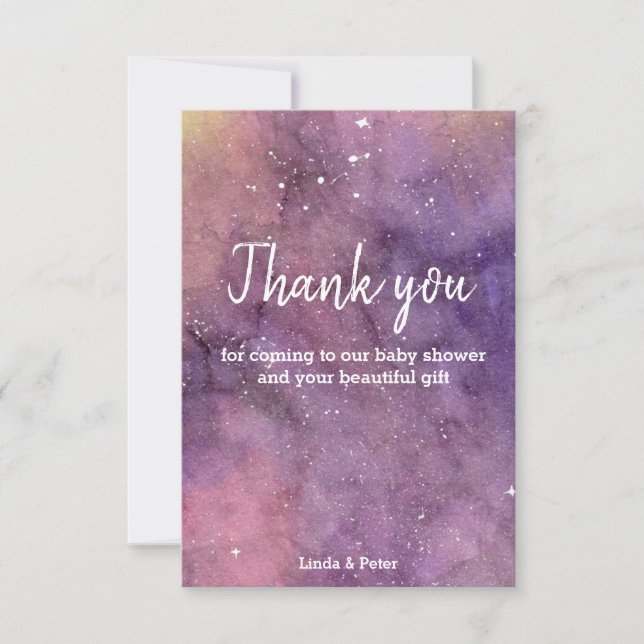 Galaxy Watercolor Baby Shower Thank You Card (Front)