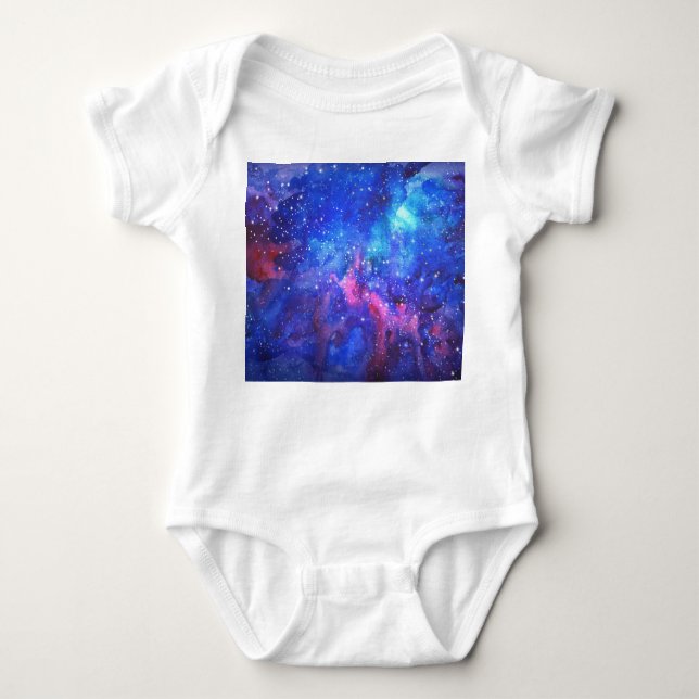 Galaxy Watercolor Night Sky. Baby Bodysuit (Front)