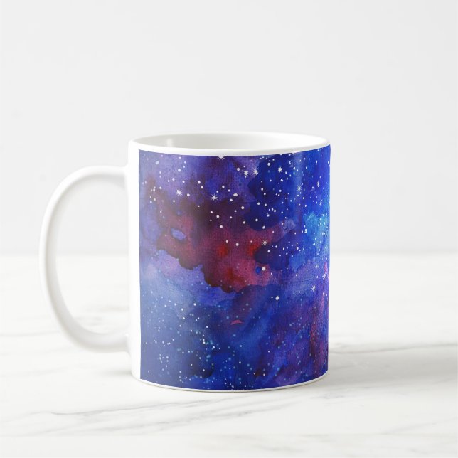 Galaxy Watercolor Night Sky. Coffee Mug (Left)