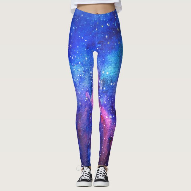 Galaxy Watercolor Night Sky. Leggings (Front)
