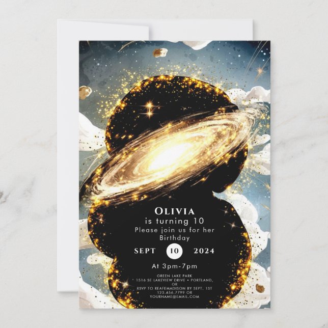 Galaxy Watercolor Space Birthday Invitation (Front)