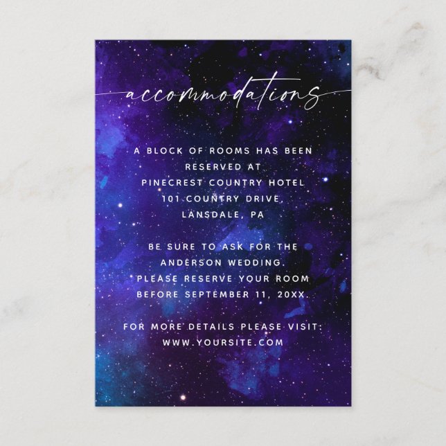Galaxy Wedding Accommodations | Hotel Information Enclosure Card (Front)