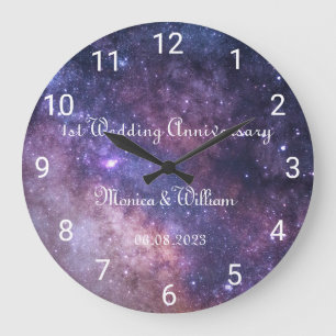 Galaxy Wedding Paper Anniversary 1st Numbers Large Clock