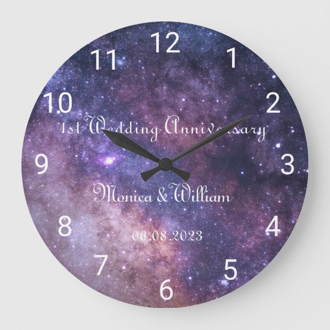 Galaxy Wedding Paper Anniversary 1st Numbers  Large Clock (Front)