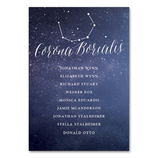 Galaxy Wedding Seating Chart Card Corona Borealis (Front)