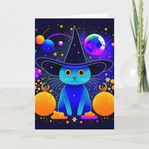 Galaxy Witchy Halloween Cat Owner  Card