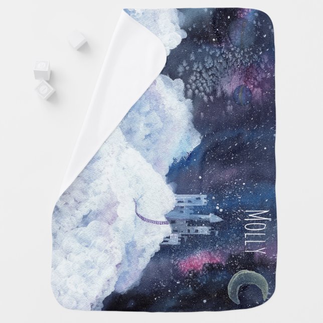 Galaxy with Castle and customizable name Baby Blanket (In Situ)