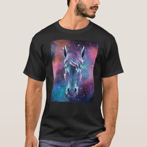 Galaxy with Horse Animal Head Retro Pastel Space T_Shirt