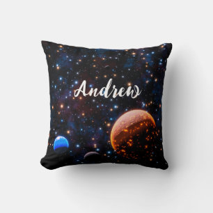 Galaxy with stars and planets name throw pillow