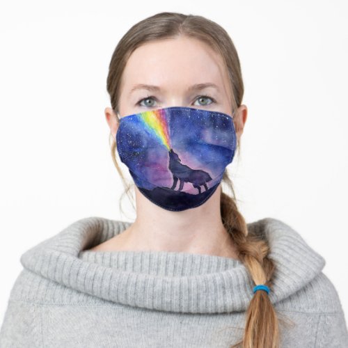 Galaxy Wolf Rainbow Face Mask Colorful Rainbow Art