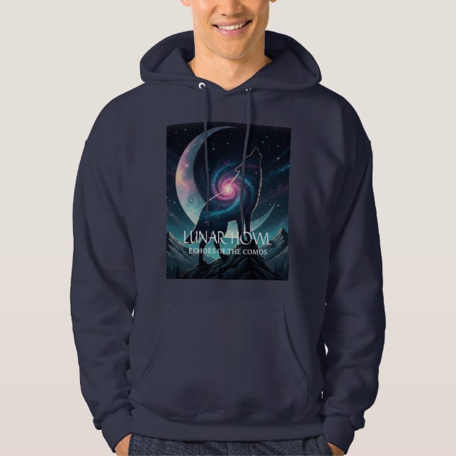 Galaxy Wolf Silhouette with Mystical Nebula Moon Hoodie (Front)