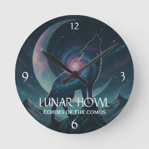 Galaxy Wolf Silhouette with Mystical Nebula Moon - Round Clock