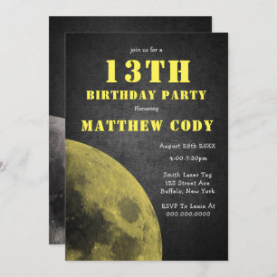 Galaxy Yellow Moon 13th Birthday Party Invites