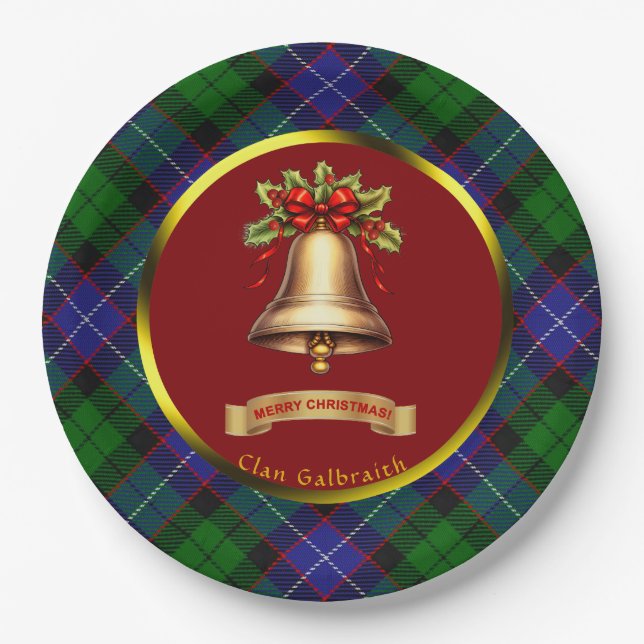 Galbraith Tartan Personalized Christmas Paper Plates (Front)