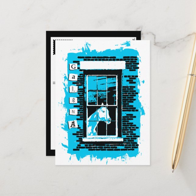 galena illinois window horse postcard (Front/Back In Situ)