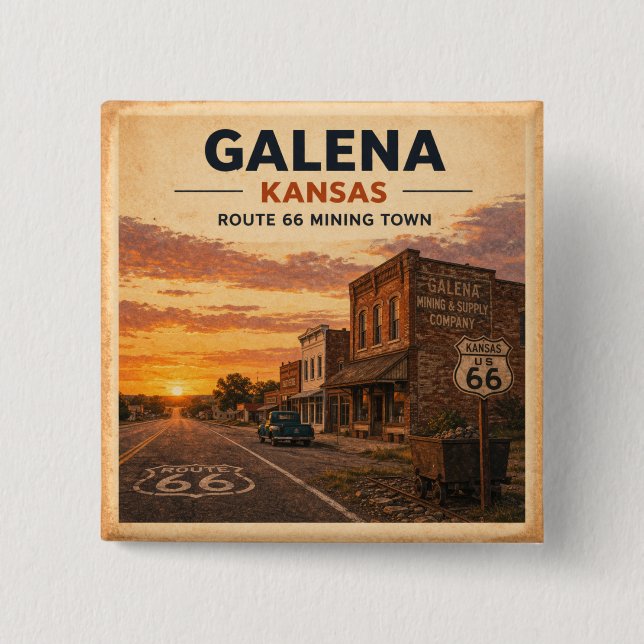 Galena Kansas Route 66 Mining Town Pride Button (Front)