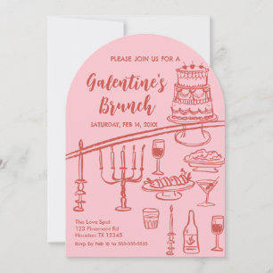 Galentine Brunch red & pink Party Invitation