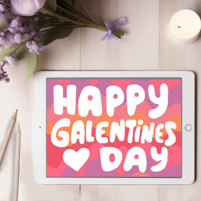 Galentine Bubble Letters Pink Retro Digital  Card (Galentine Bubble Letters Cute Pink Retro Digital Card Email Virtual Online Happy Galentines Day 
)