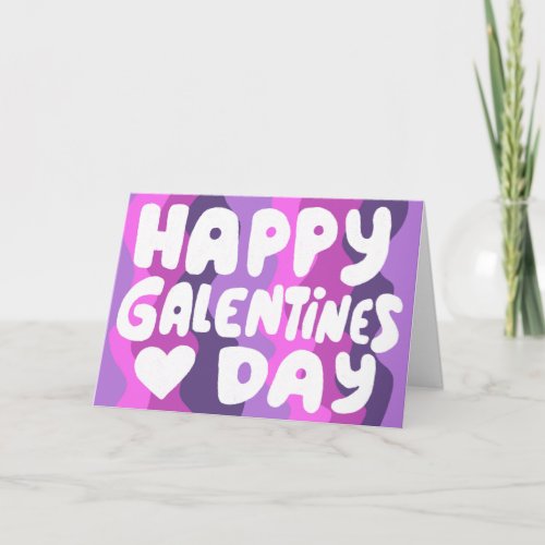 Galentine Bubble Letters Purple Groovy Retro Card