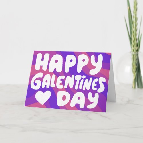 Galentine Bubble Letters Purple Groovy Retro Card