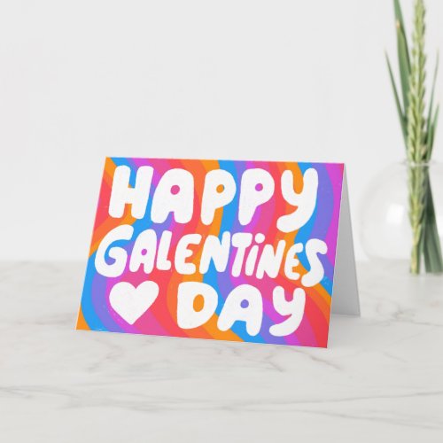 Galentine Bubble Letters Rainbow Groovy Retro Card