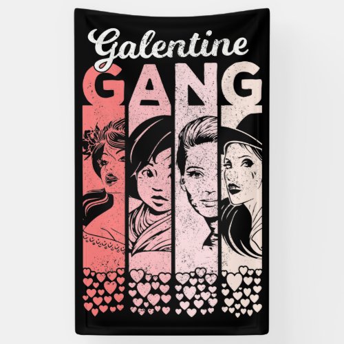 Galentine Gang Vintage Valentines Female Faces Banner