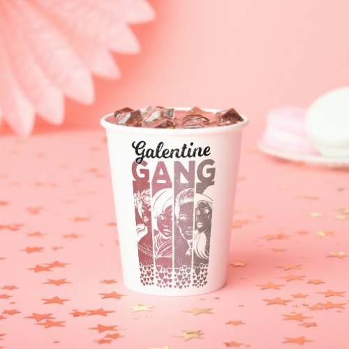 Galentine Gang Vintage Valentines Female Faces Paper Cups