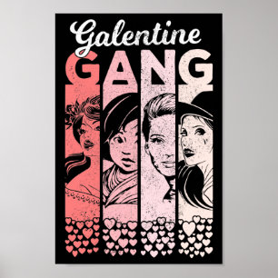 Galentine Gang Vintage Valentines Female Faces Poster