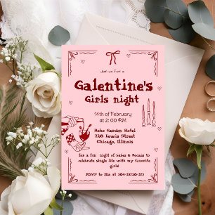 Galentine Hand Drawn Valentine Girls Night Party Holiday Card