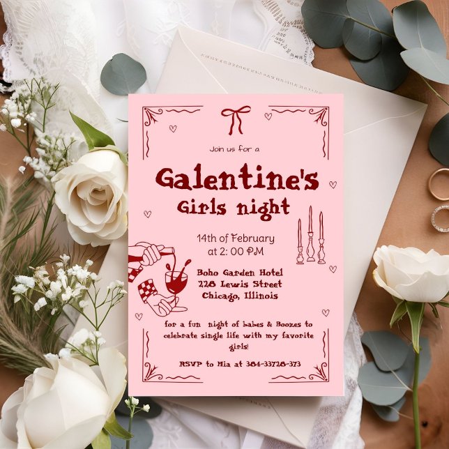 Galentine Hand Drawn Valentine Girls Night Party  Holiday Card (Creator Uploaded)
