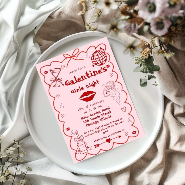 Galentine Hand Drawn Valentine Girls Night Party  Holiday Card (Creator Uploaded)