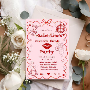 Galentine Hand Drawn Valentine Girls Night Party  Invitation
